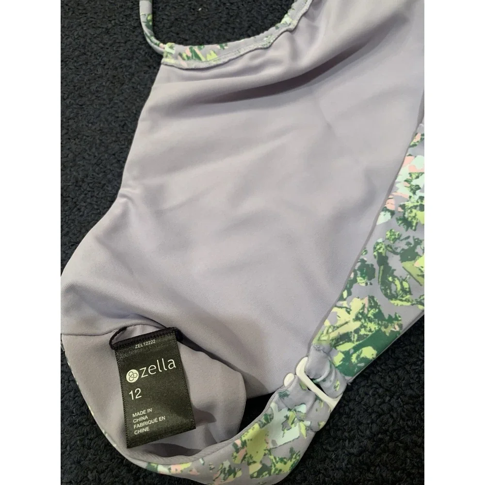 NWOT Zella Swimsuit Bikini Top Girls Size 12‎ Halter Purple Floral